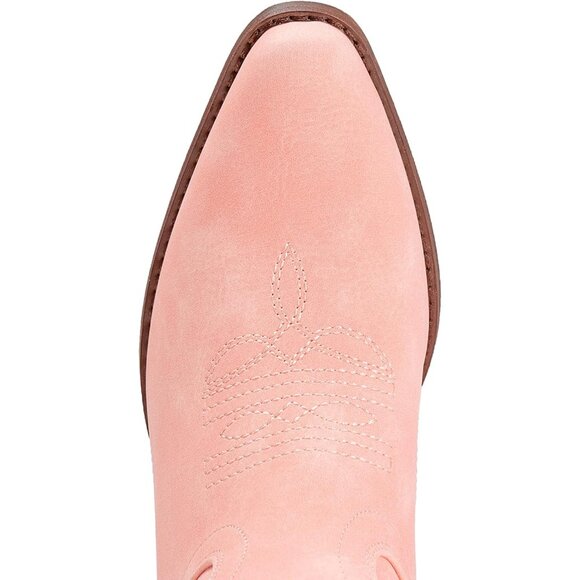 Women's Pink Pointy Toe Faux Leather Western Cowgirl Mid Calf Boots - Picture 3 of 7